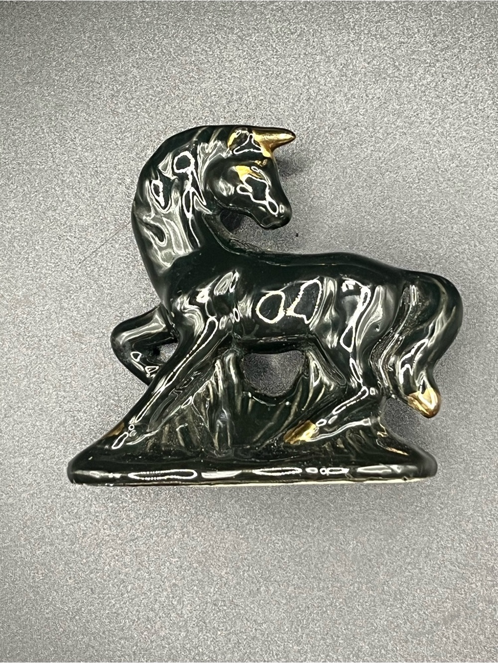 MCM Black Ceramic Unicorn Figurine with 24kt Gold Accents